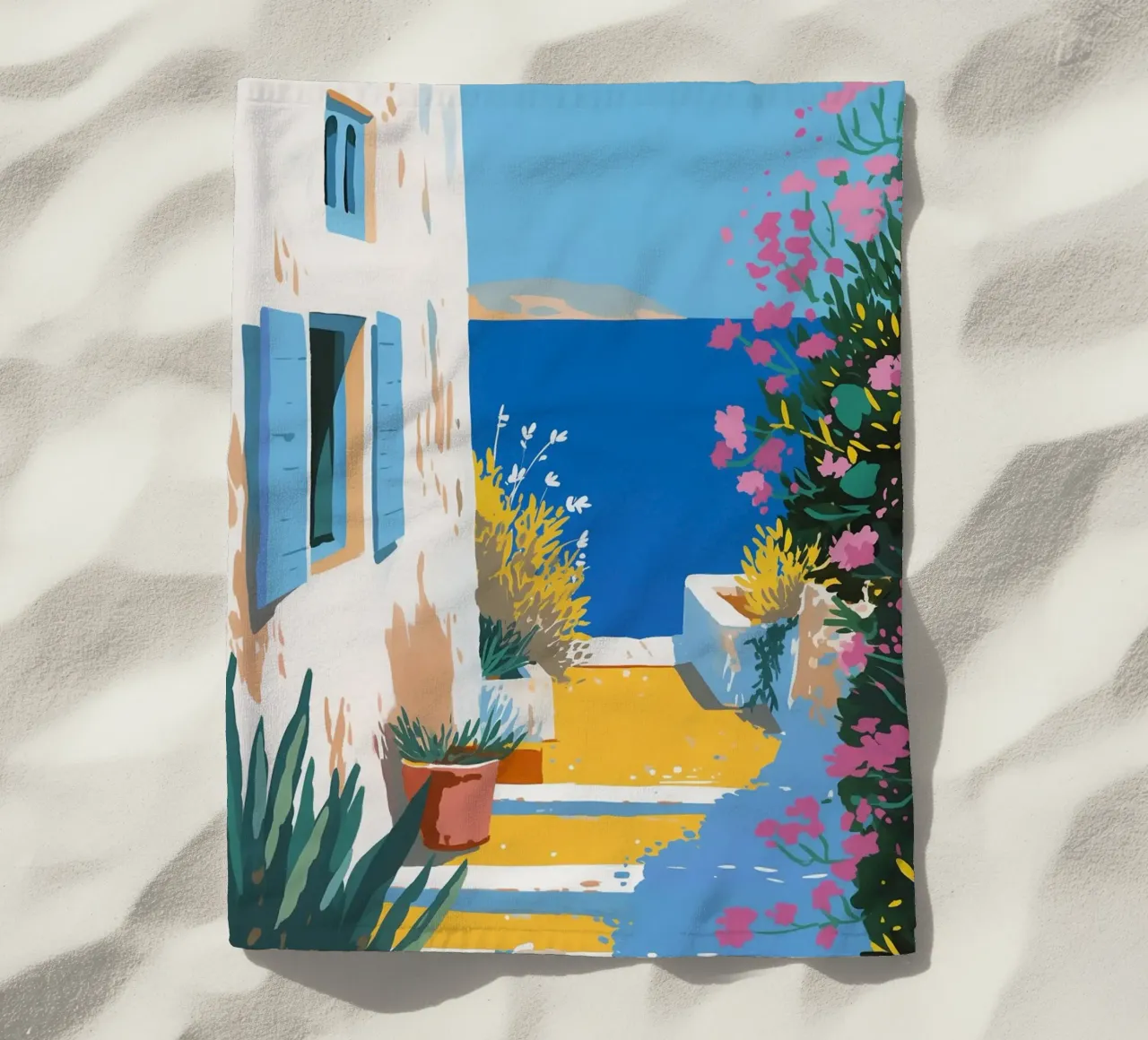 Paesaggio di scale mediterranee telo mare da Carinaprint