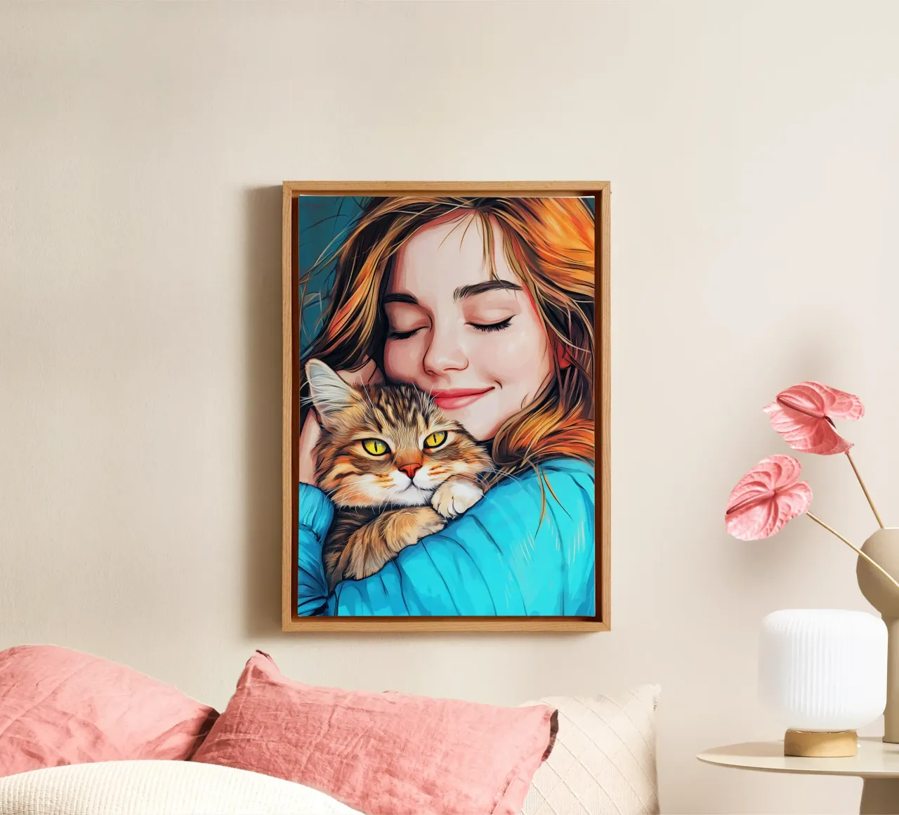 Ich liebe You Kitty Tierkunst Leinwand mit Schattenfugenrahmen von Justyna Jaszke JBJart