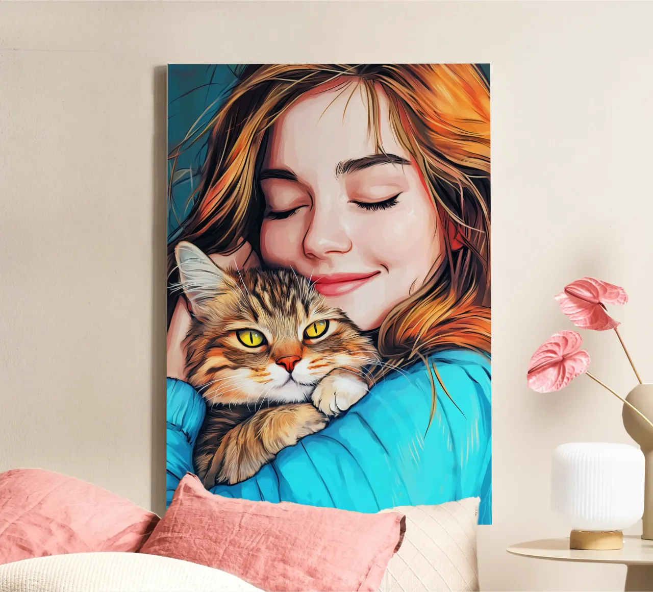 Ich liebe You Kitty Tierkunst Leinwand mit Schattenfugenrahmen von Justyna Jaszke JBJart
