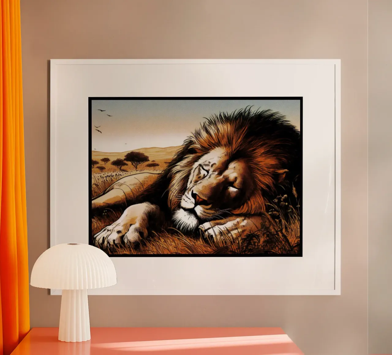 Leone addormentato - Stampa poster d'epoca poster con telaio in alluminio da posterprints-by-nomad