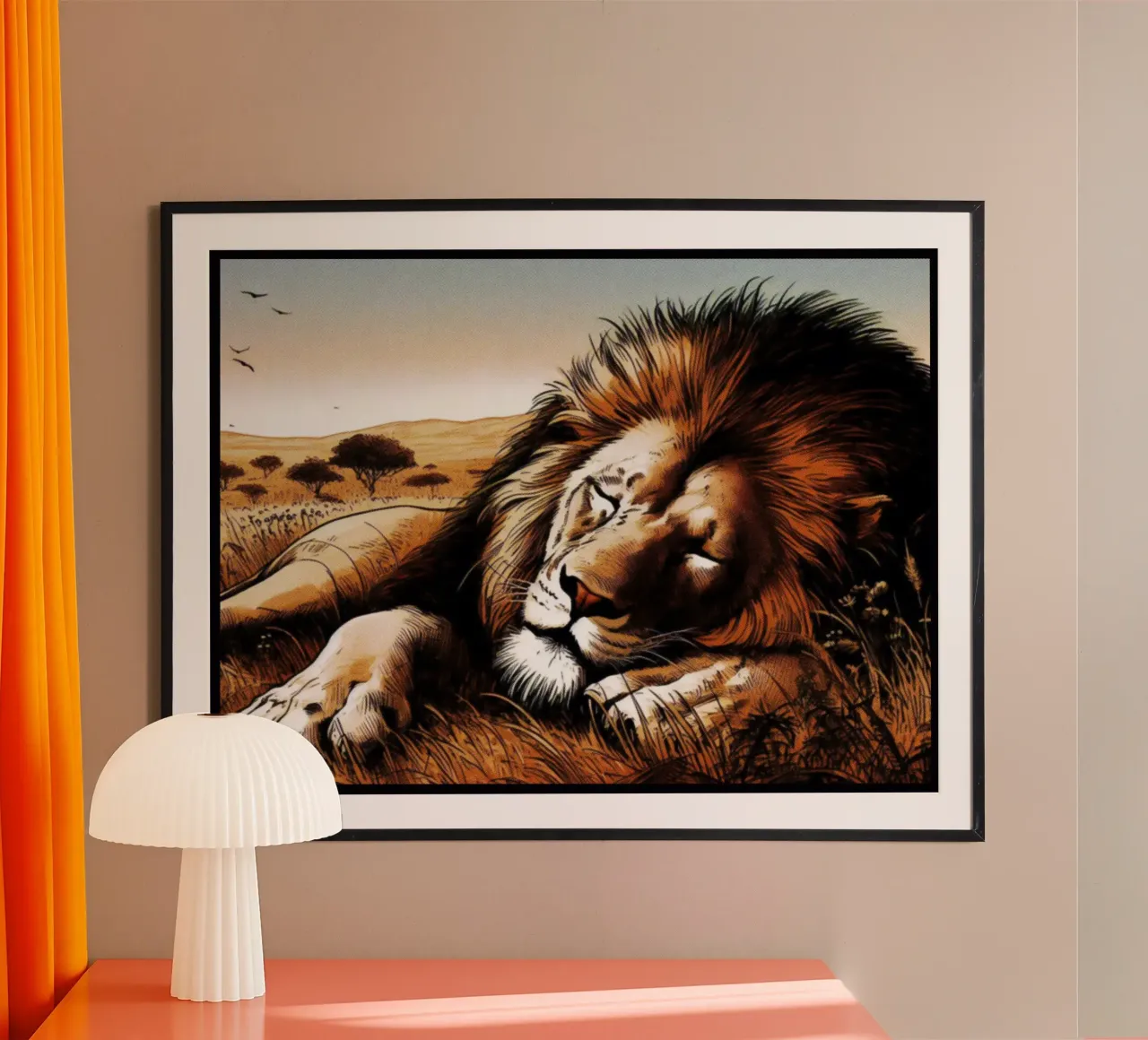 Leone addormentato - Stampa poster d'epoca poster con telaio in alluminio da posterprints-by-nomad