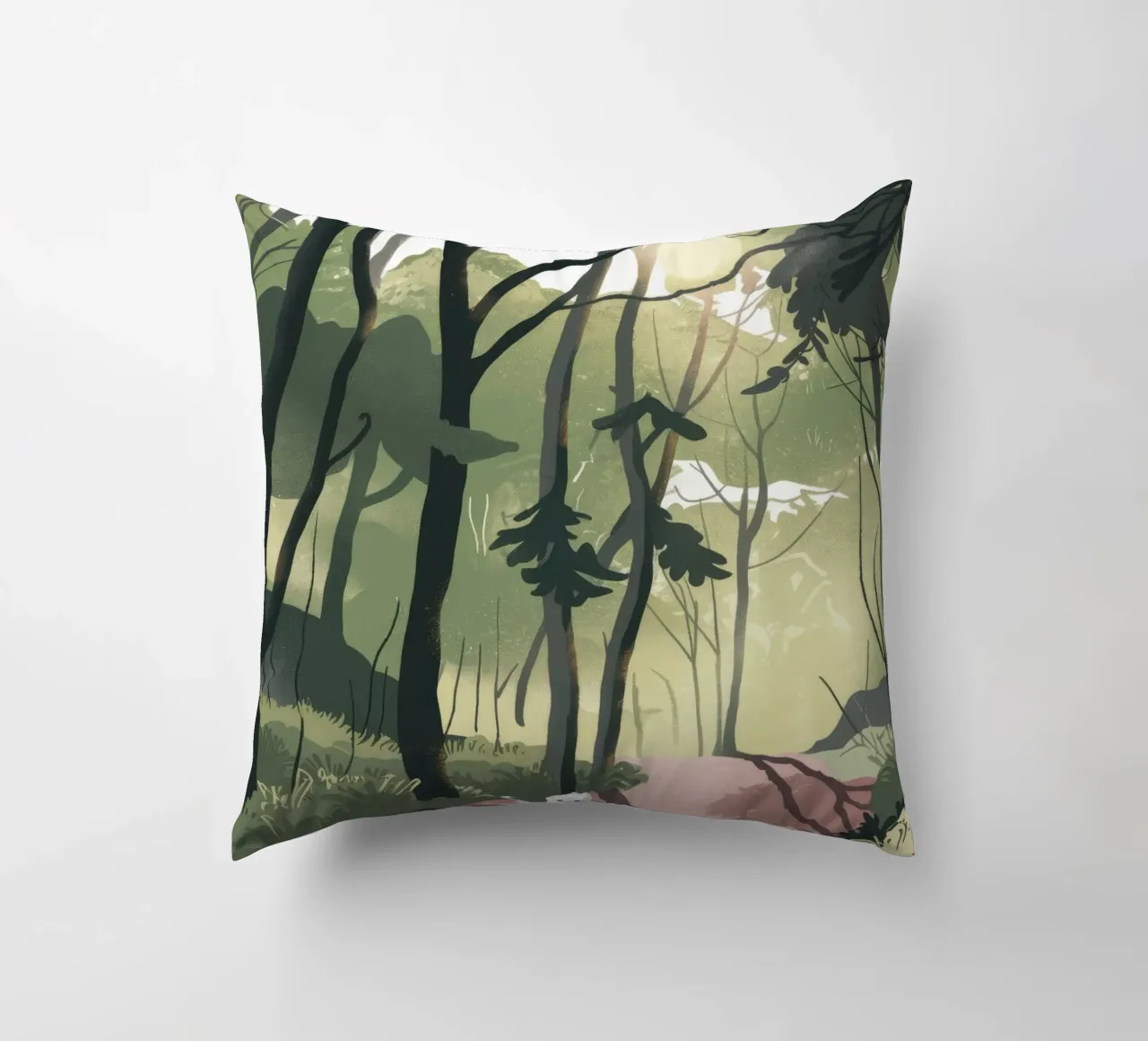 Sunlit Forest Path decorative cushion by Timeless Huse
