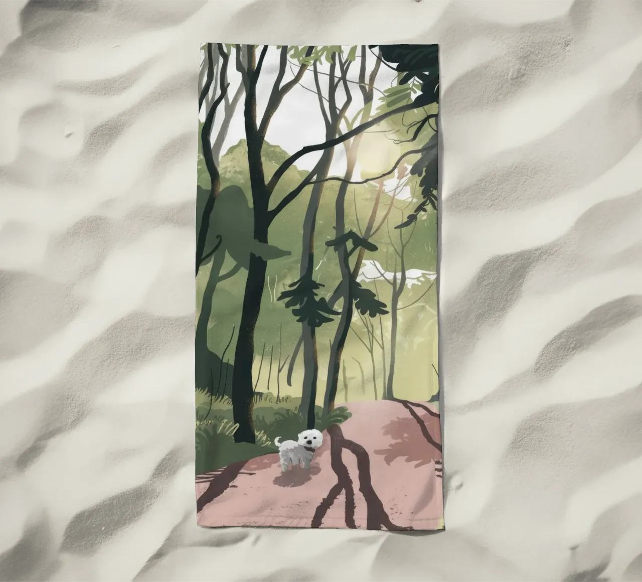 Sunlit Forest Path beach towel by Timeless Huse