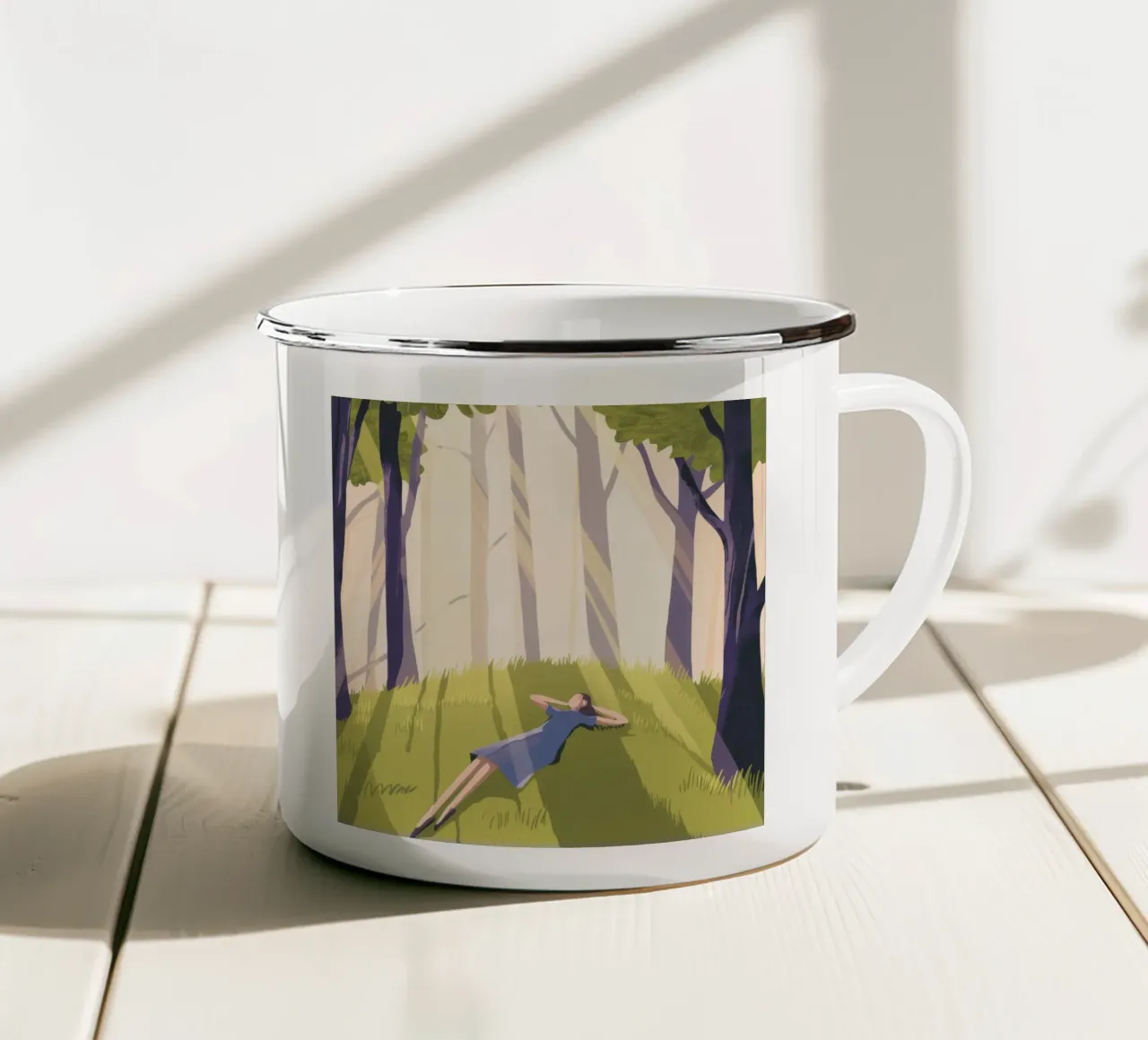 Riverbero del sonnellino nella foresta tazza in smalto da Timeless Huse