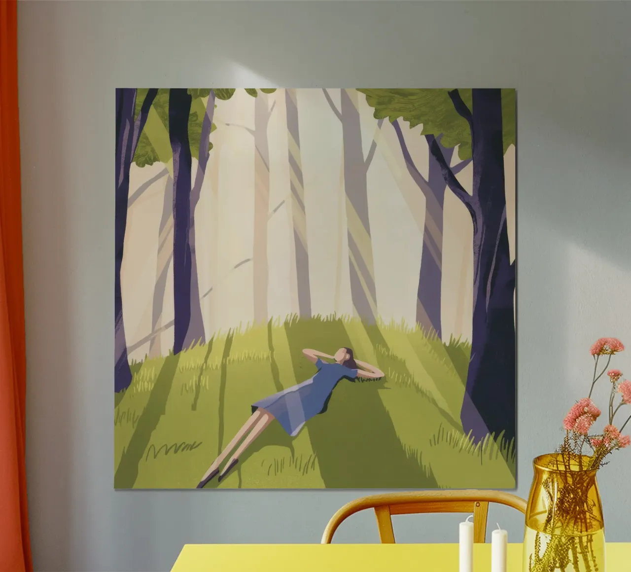Riverbero del sonnellino nella foresta poster con telaio in legno da Timeless Huse