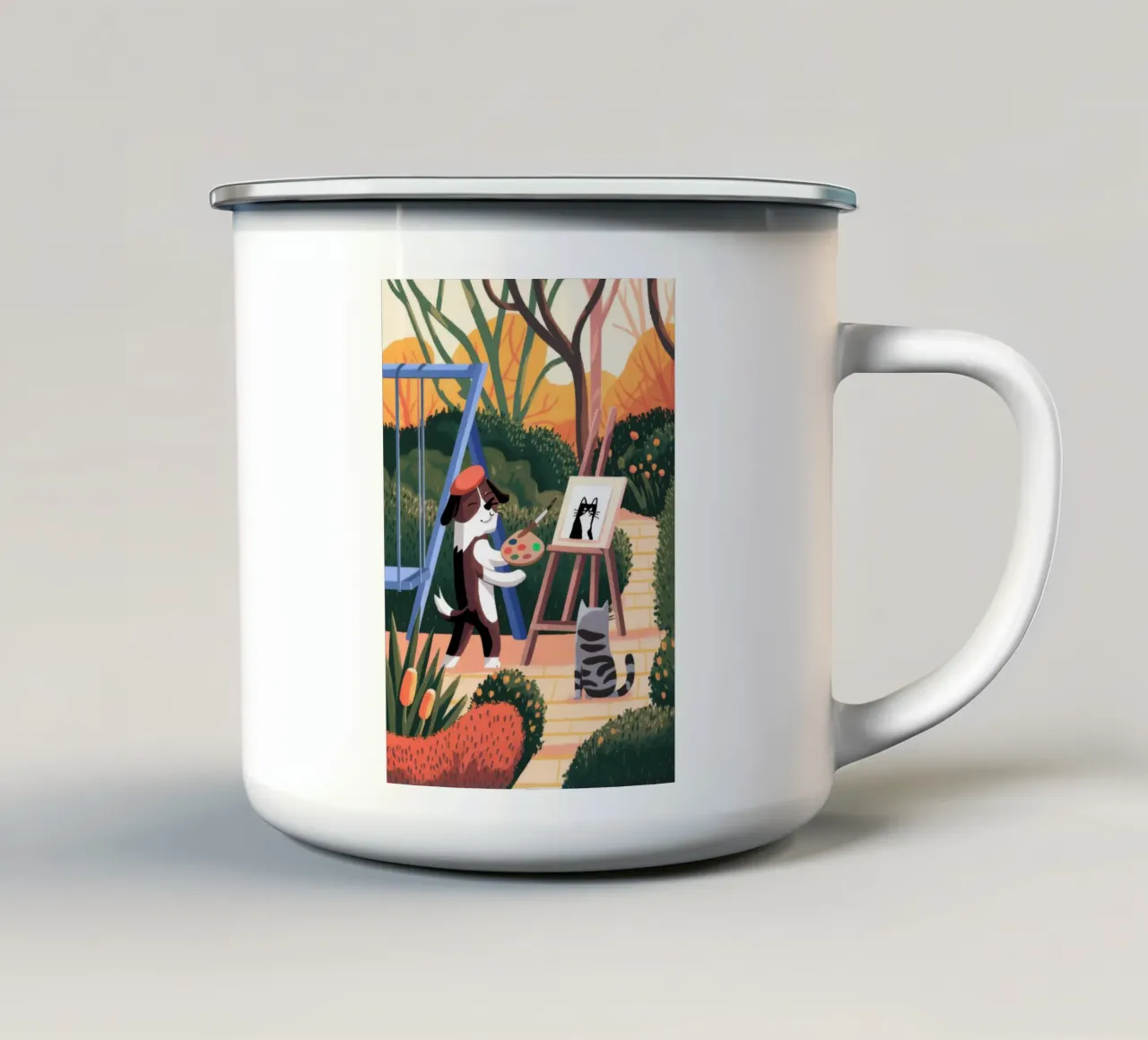 Musa artistica canina tazza in smalto da Timeless Huse
