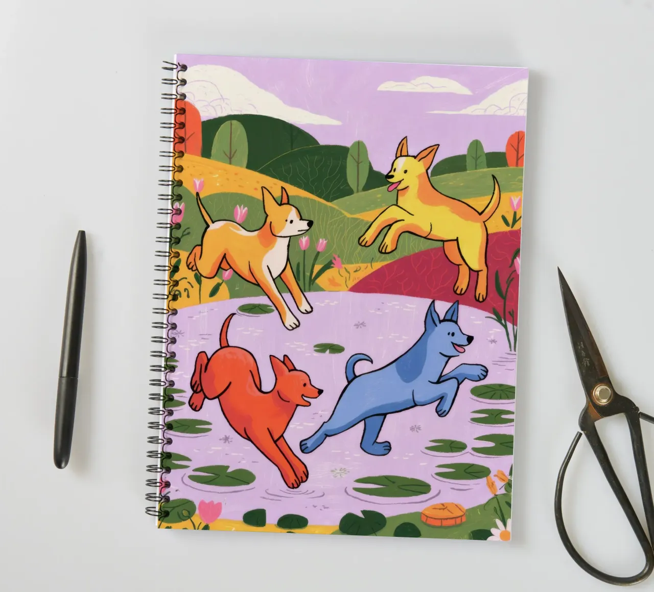 Playful Meadow Chase spiral notebook by Timeless Huse
