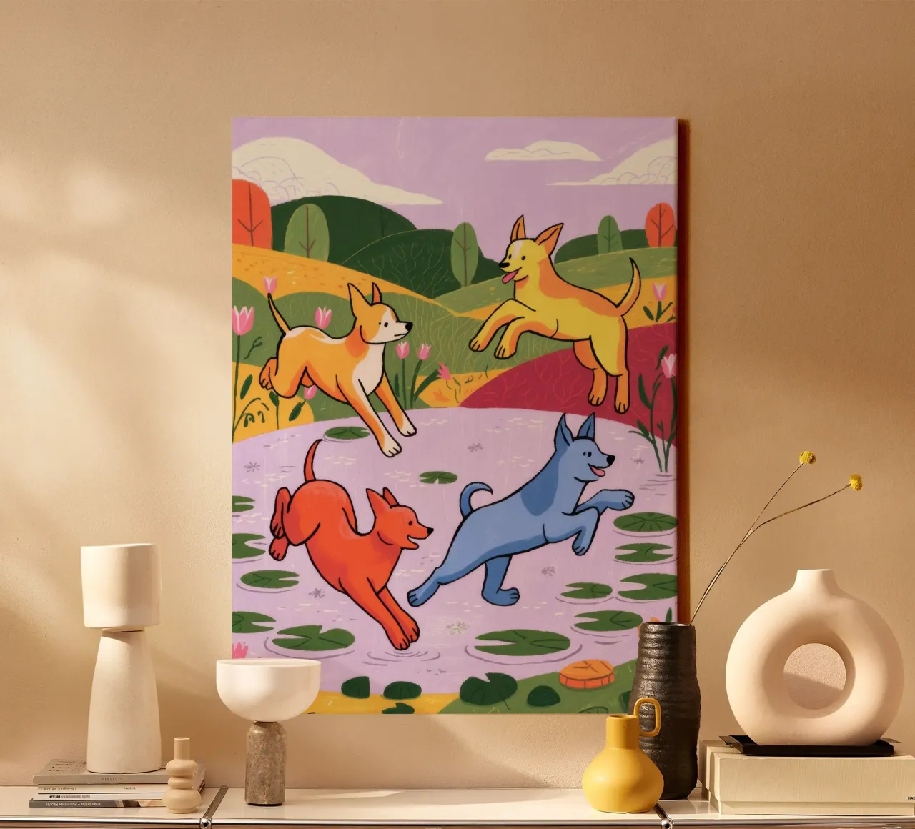 Speelse weideachtervolging canvas van Timeless Huse