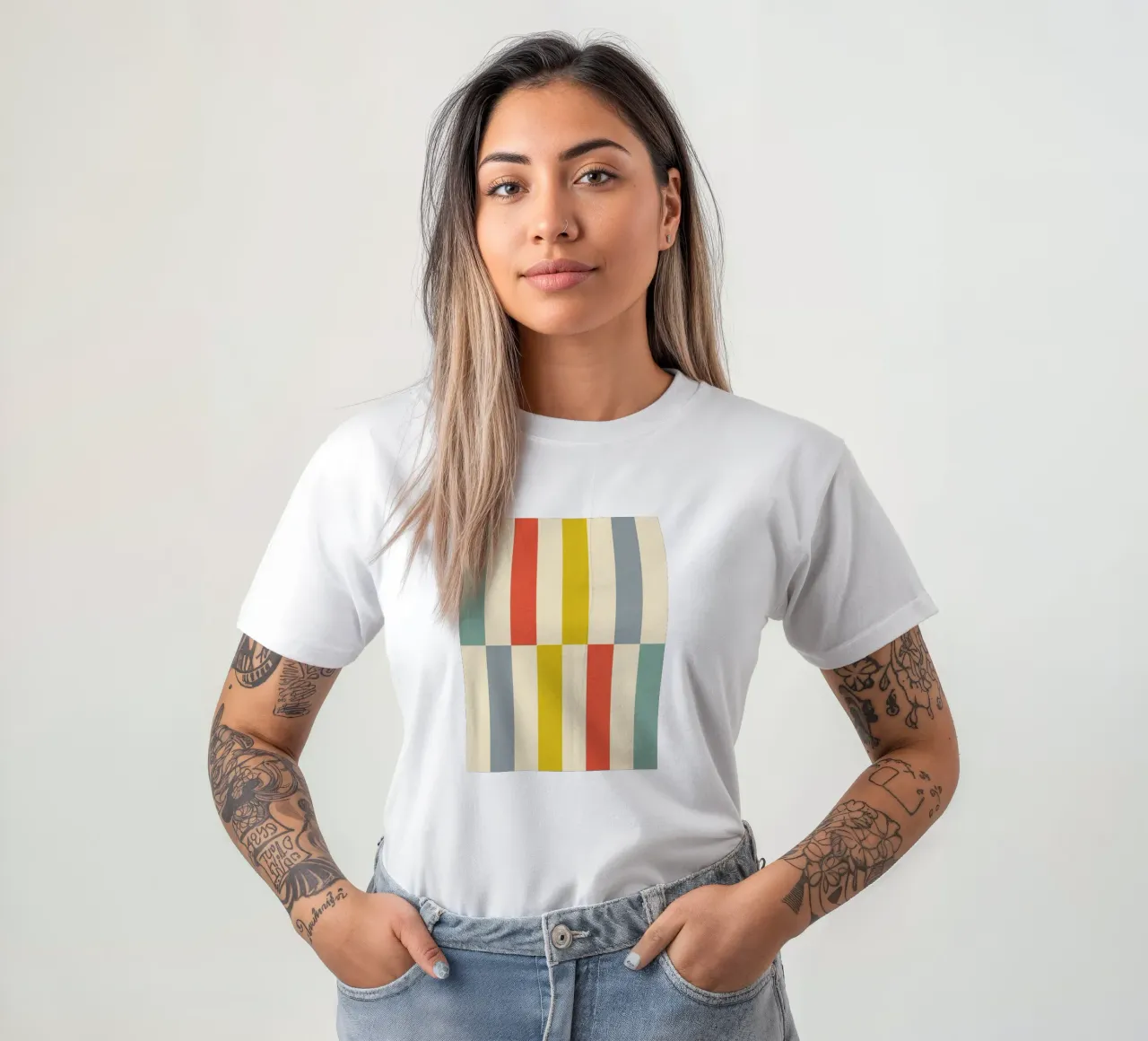 Retro Chequered Stripe Pattern t-shirt by Dominique Vari Abstract
