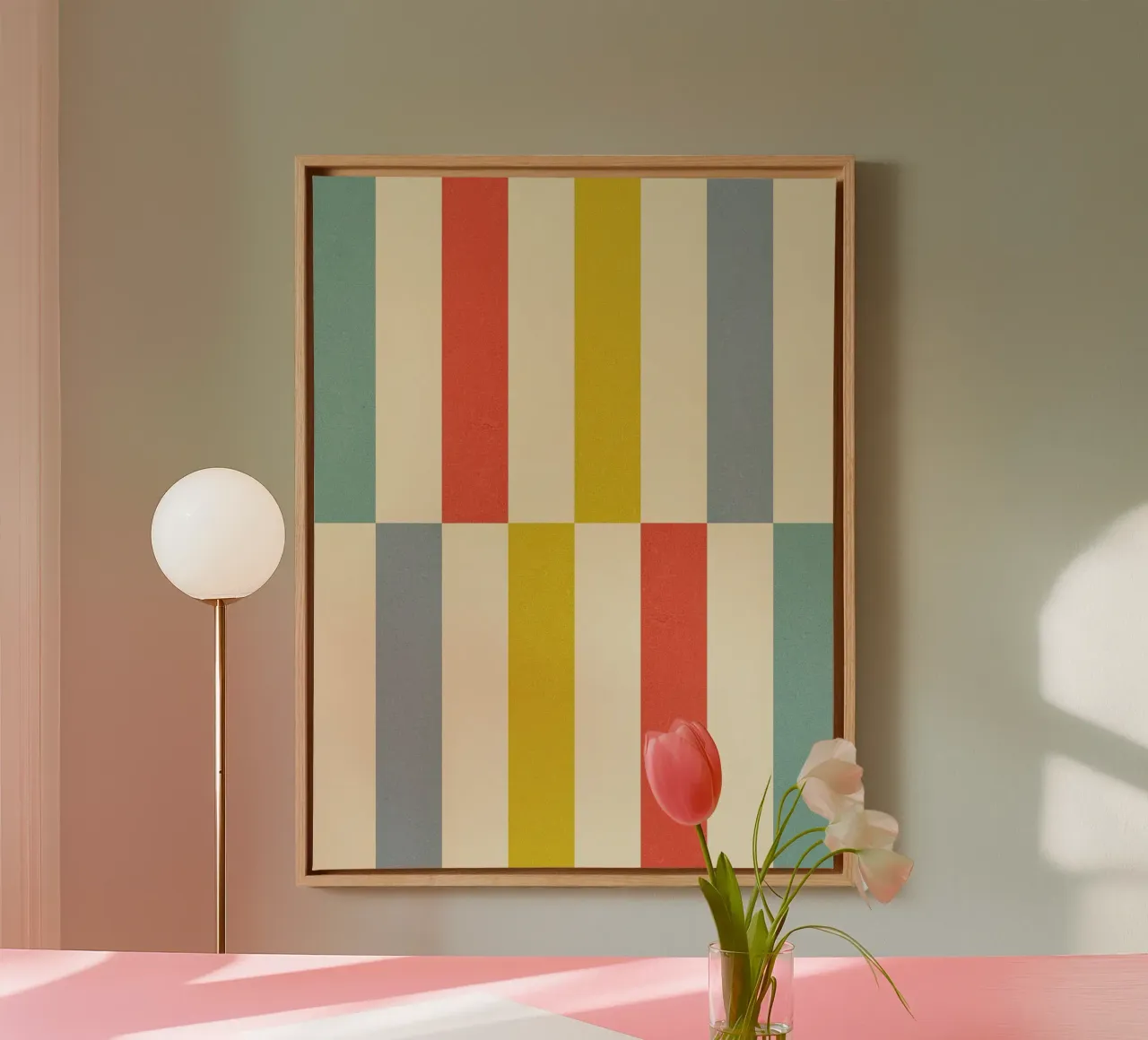 Retro Chequered Stripe Pattern canvas with Floater frame by Dominique Vari Abstract