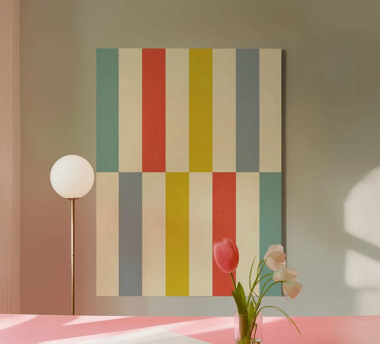 Retro Chequered Stripe Pattern canvas with Floater frame by Dominique Vari Abstract