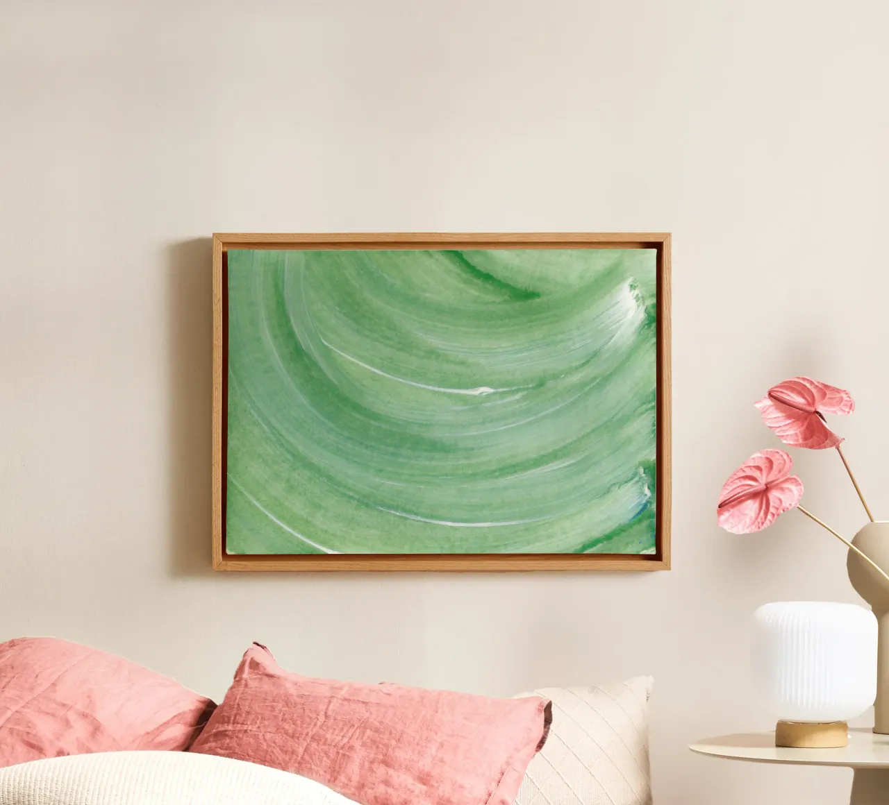 Textures | Soft Apple Green Paint Wave canvas met Baklijst van sabidussi