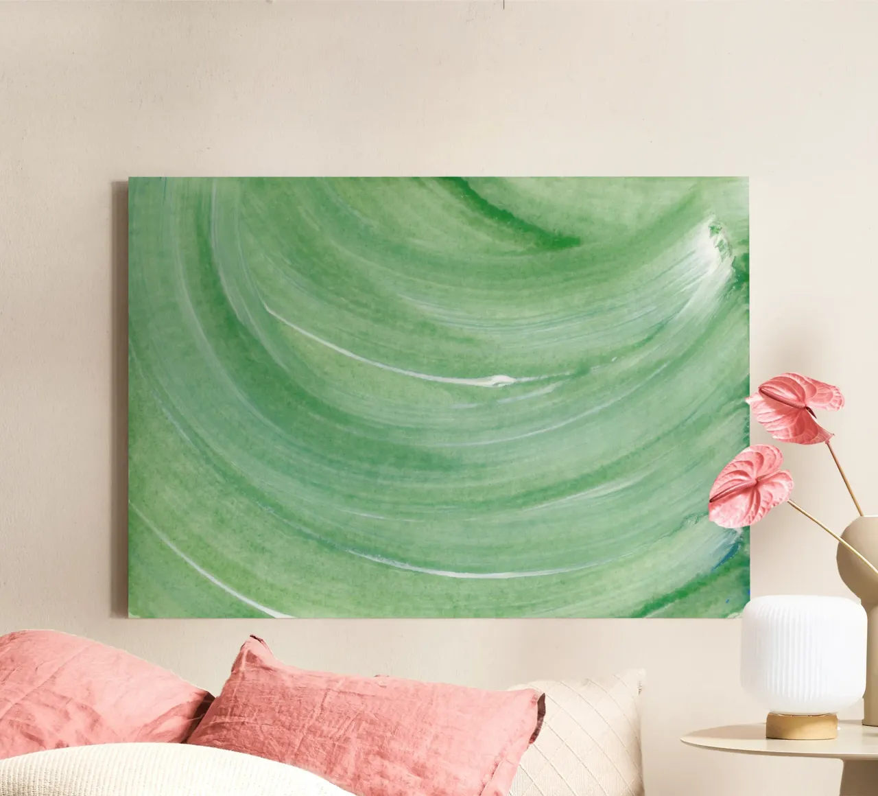 Textures | Soft Apple Green Paint Wave canvas met Baklijst van sabidussi