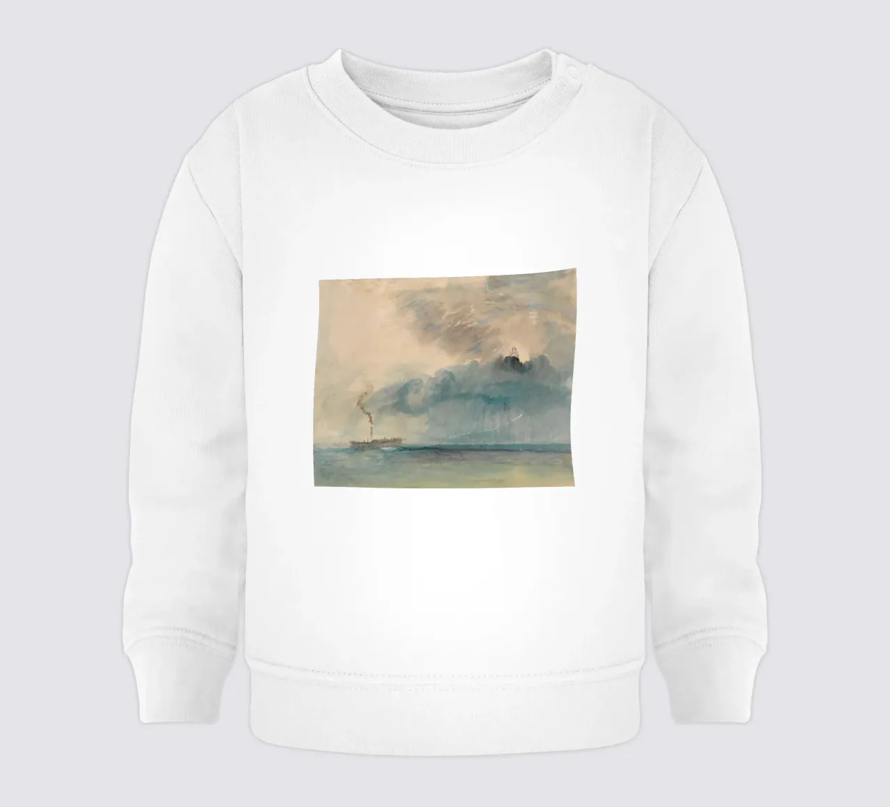 Joseph Mallord William Turner - Un veliero a pale in una tempesta felpa neonato da Timeless Artworks