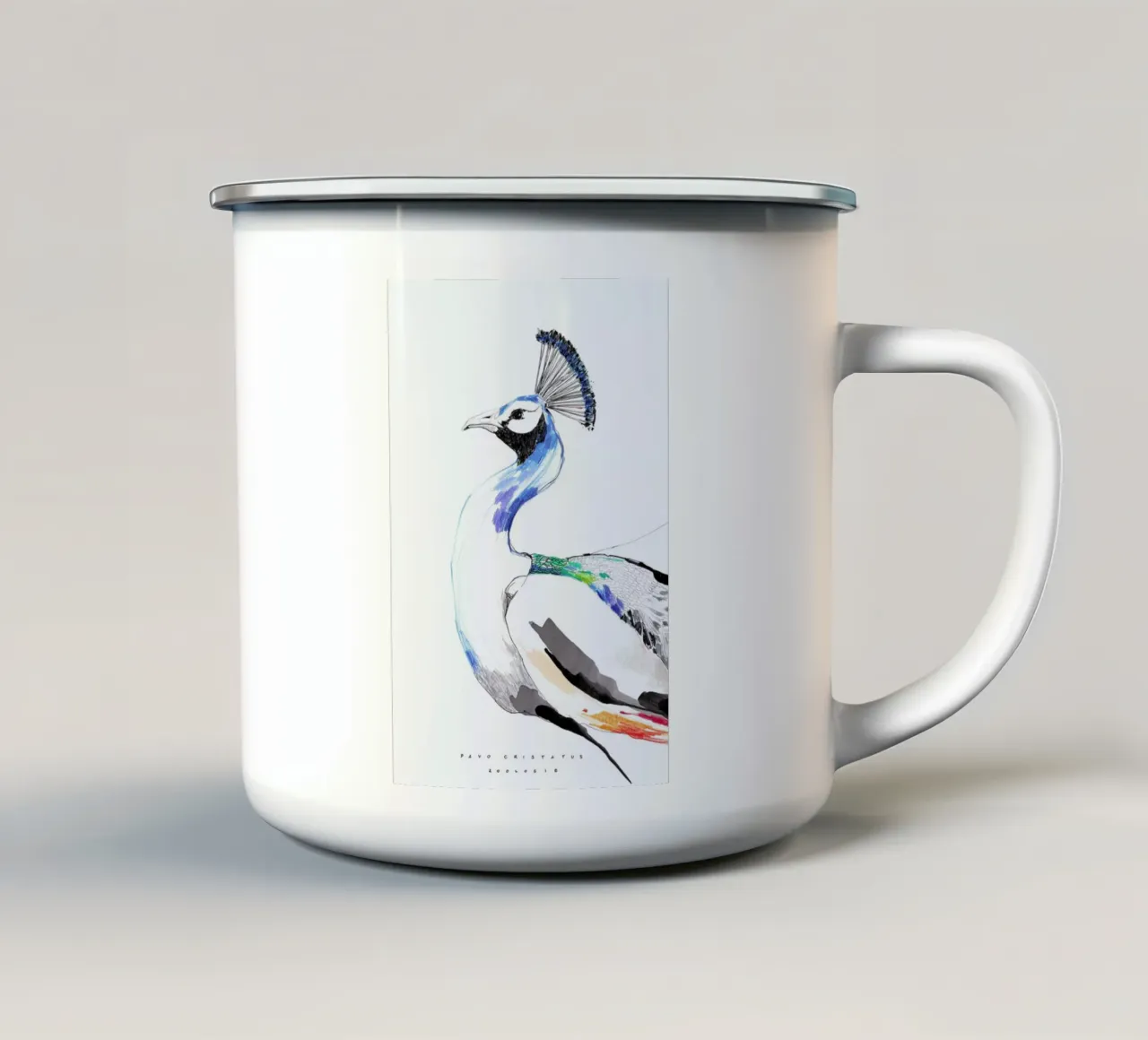Peacock enamel mug by Mala Alani