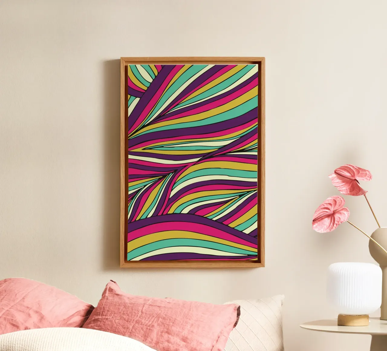 Tropical Leaves Linear Series tela con Cornice a cassetta da Pom Graphic Design