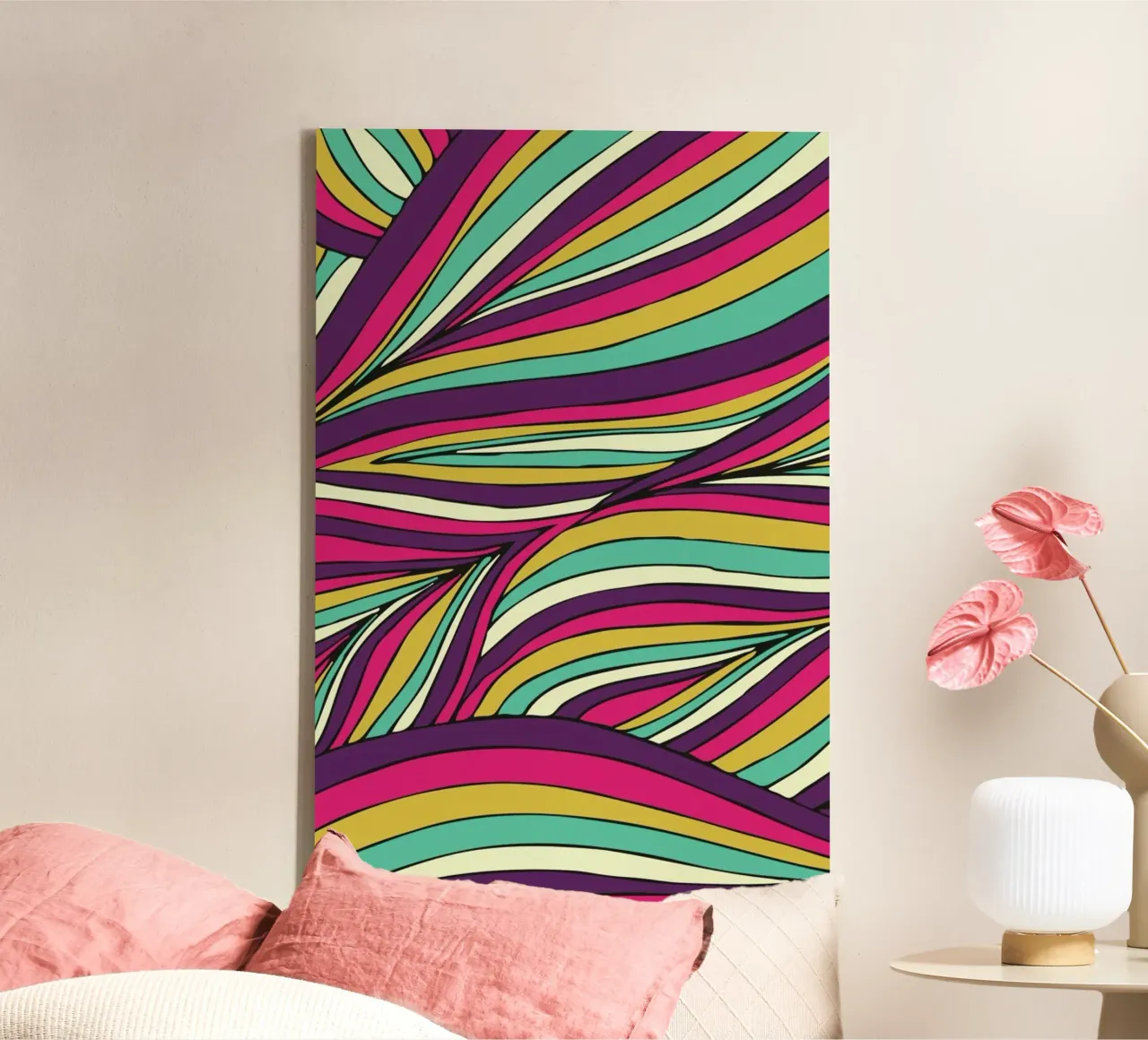 Tropical Leaves Linear Series tela con Cornice a cassetta da Pom Graphic Design