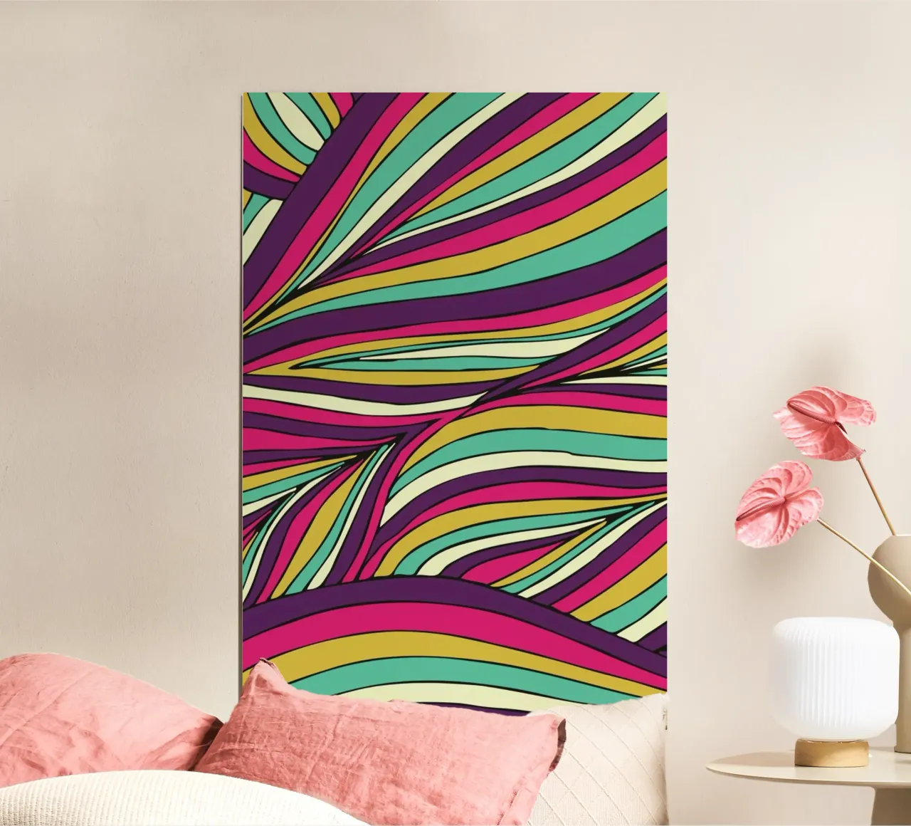 Tropical Leaves Linear Series poster con telaio in legno da Pom Graphic Design