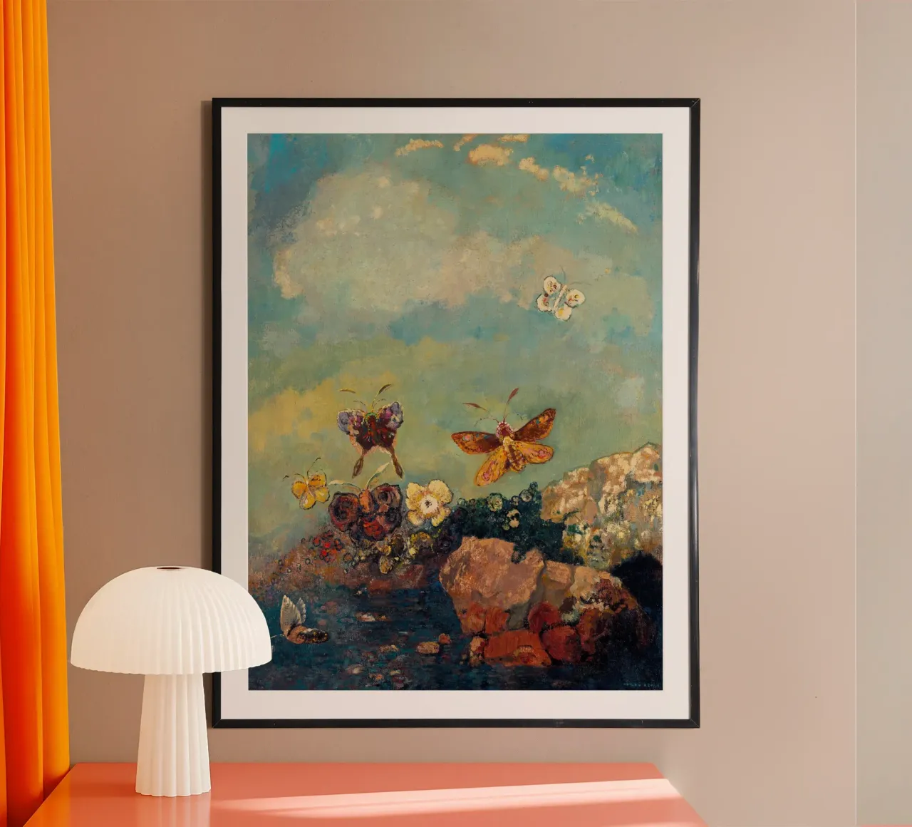 Odilon Redon - Farfalle poster con telaio in legno da Timeless Artworks