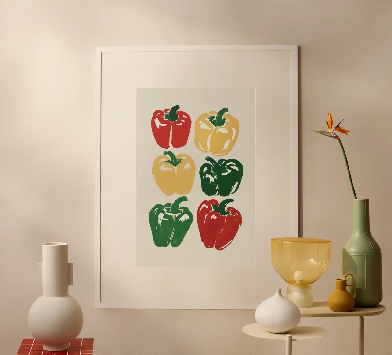 Illustratie van levendige paprika poster met aluminium frame van Melloi Art Print