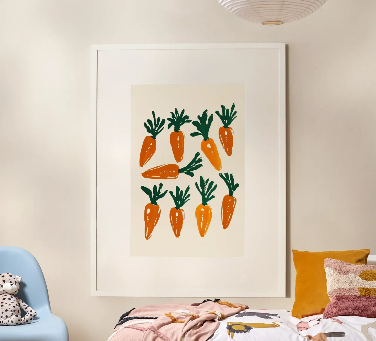 Illustrazione di carote vibranti poster con telaio in plastica da Melloi Art Print