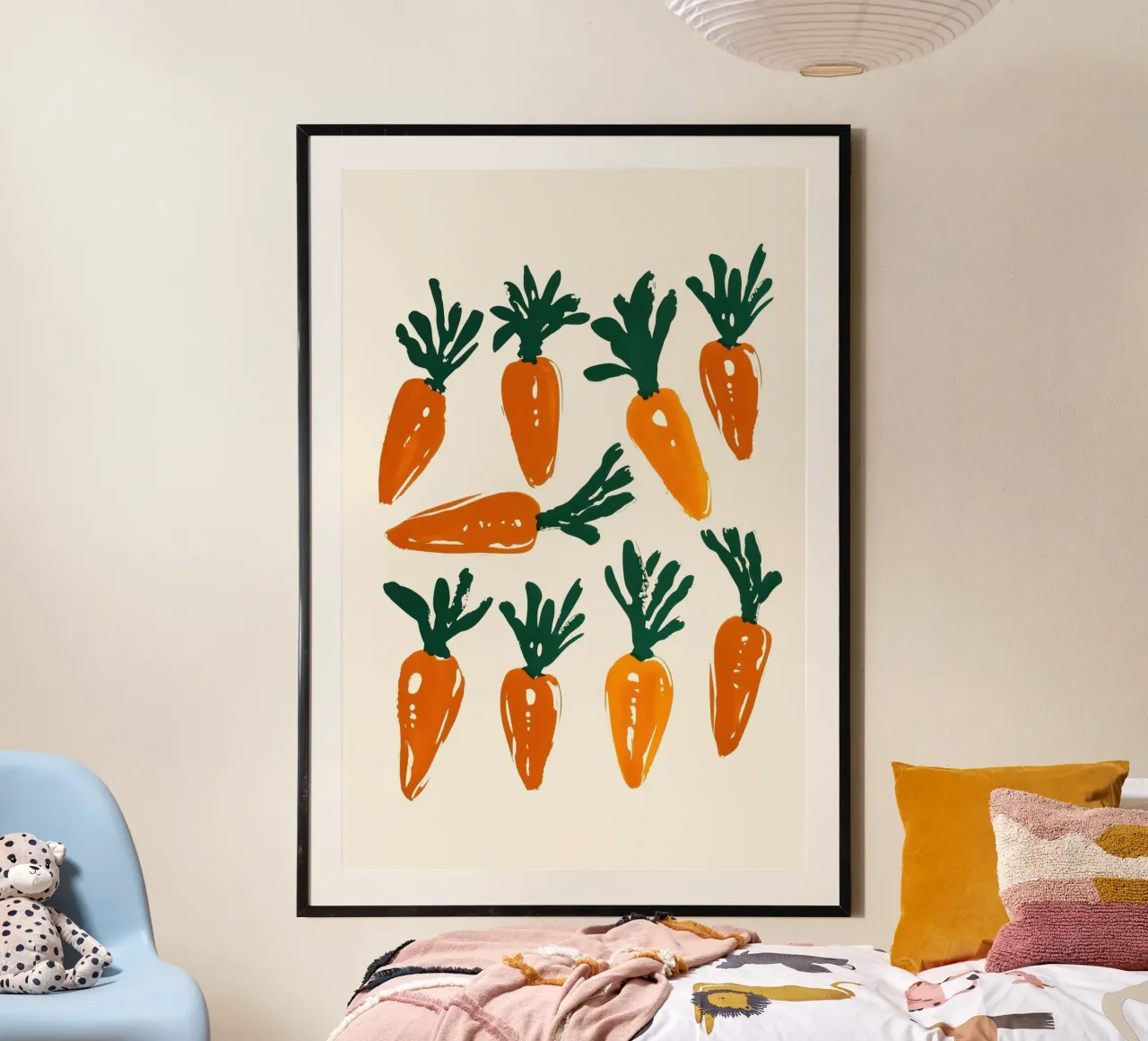 Illustrazione di carote vibranti poster con telaio in plastica da Melloi Art Print