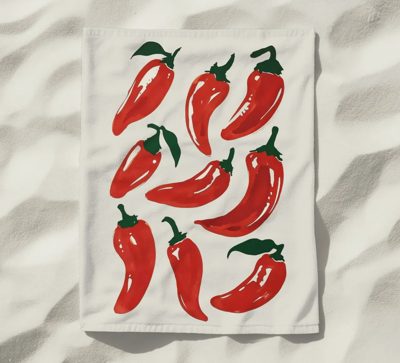 Illustrazione di peperoncini rossi vibranti telo mare da Melloi Art Print