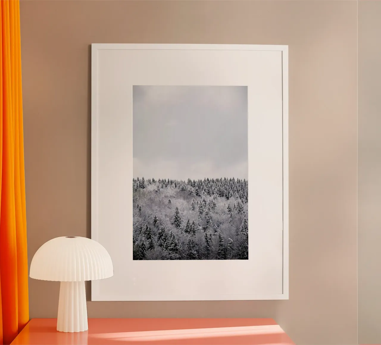 White Winter Forest poster con telaio in plastica da Studio Nahili