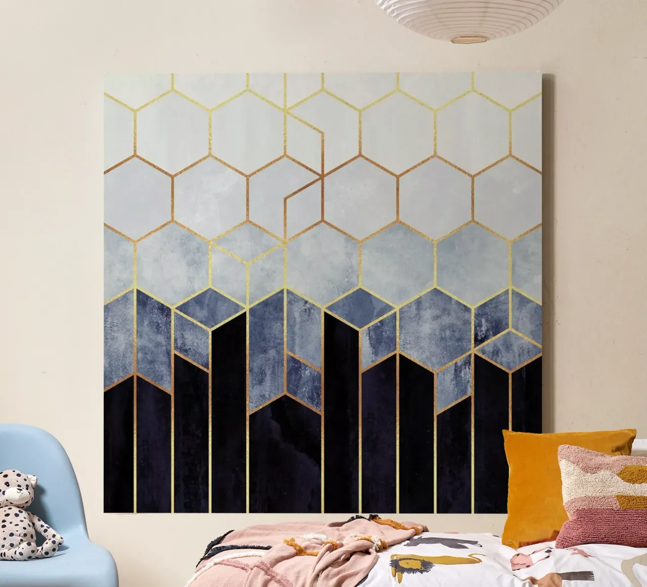 Soft Blue Hexagon tela con Cornice a cassetta da Elisabeth Fredriksson