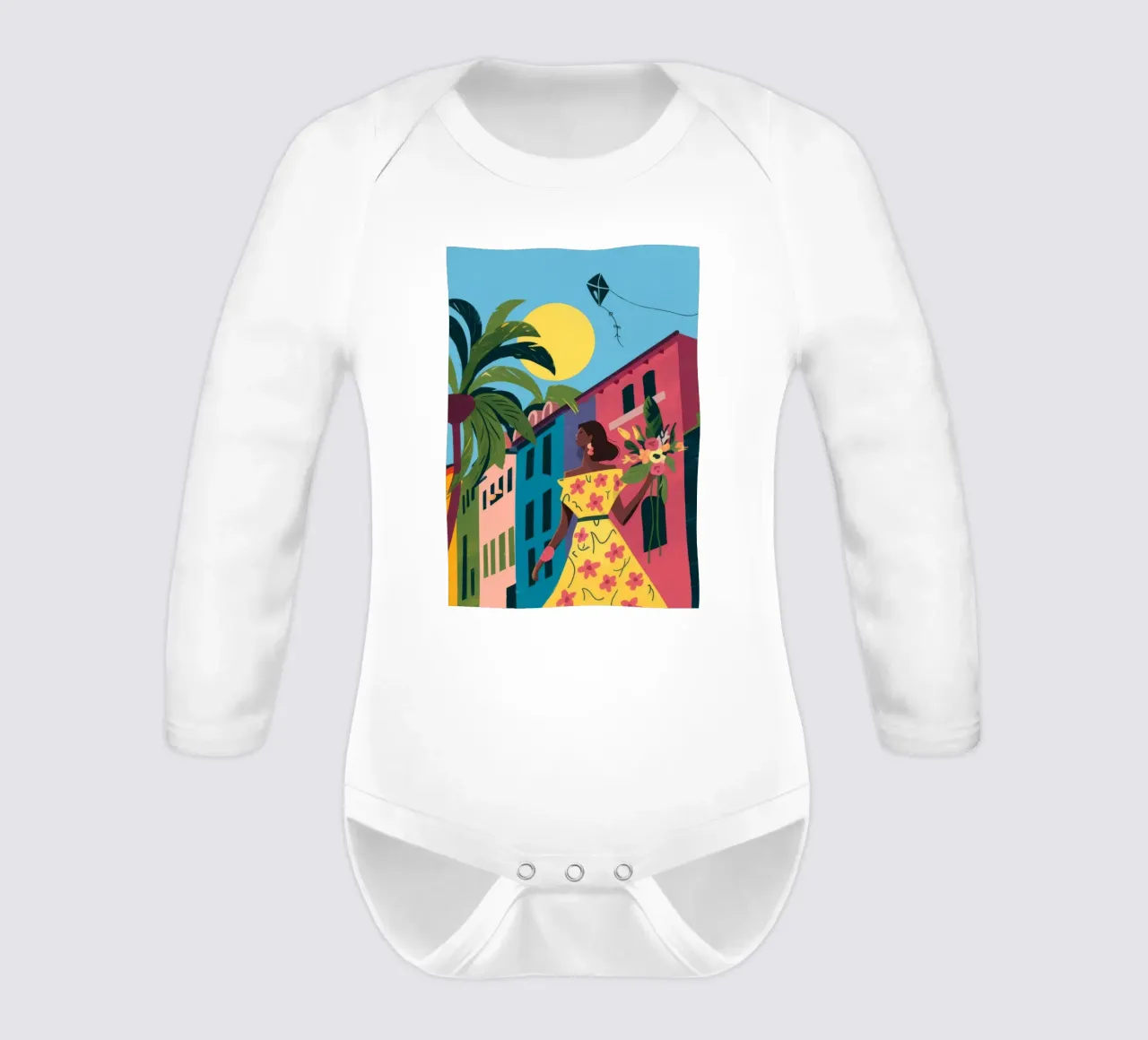 Golden Twilight Stroll long-sleeve baby romper by Prism Palette