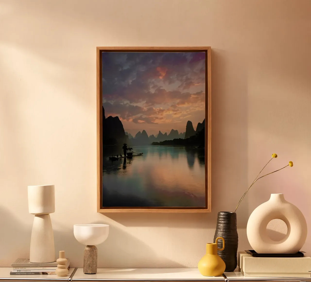 Li River Sunrise - Yan Zhang tela con Cornice a cassetta da Pictufy