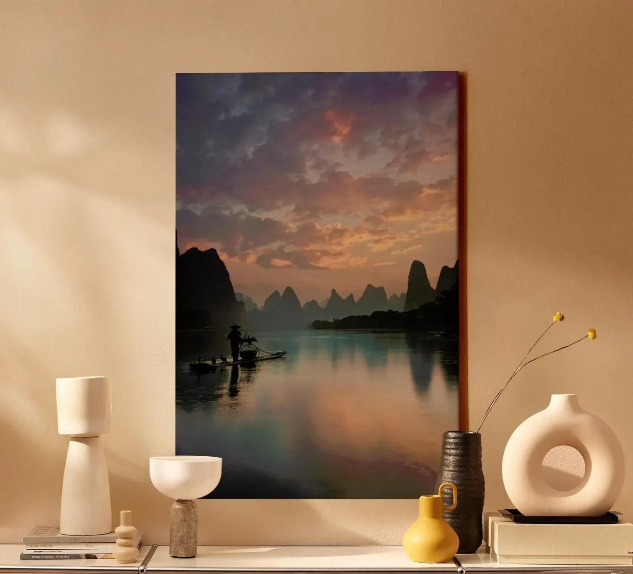 Li River Sunrise - Yan Zhang tela con Cornice a cassetta da Pictufy