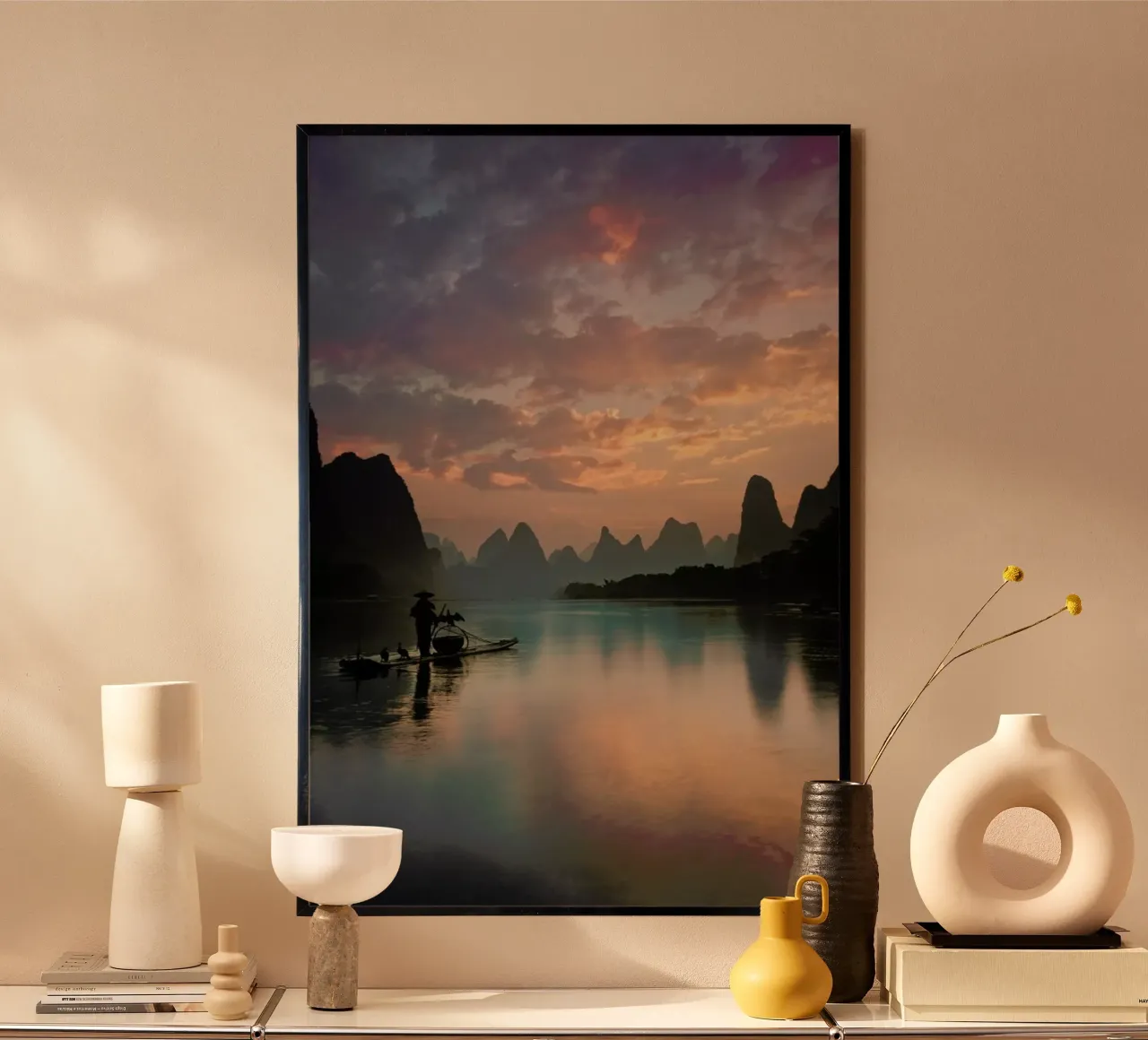 Li River Sunrise - Yan Zhang poster con telaio in legno da Pictufy