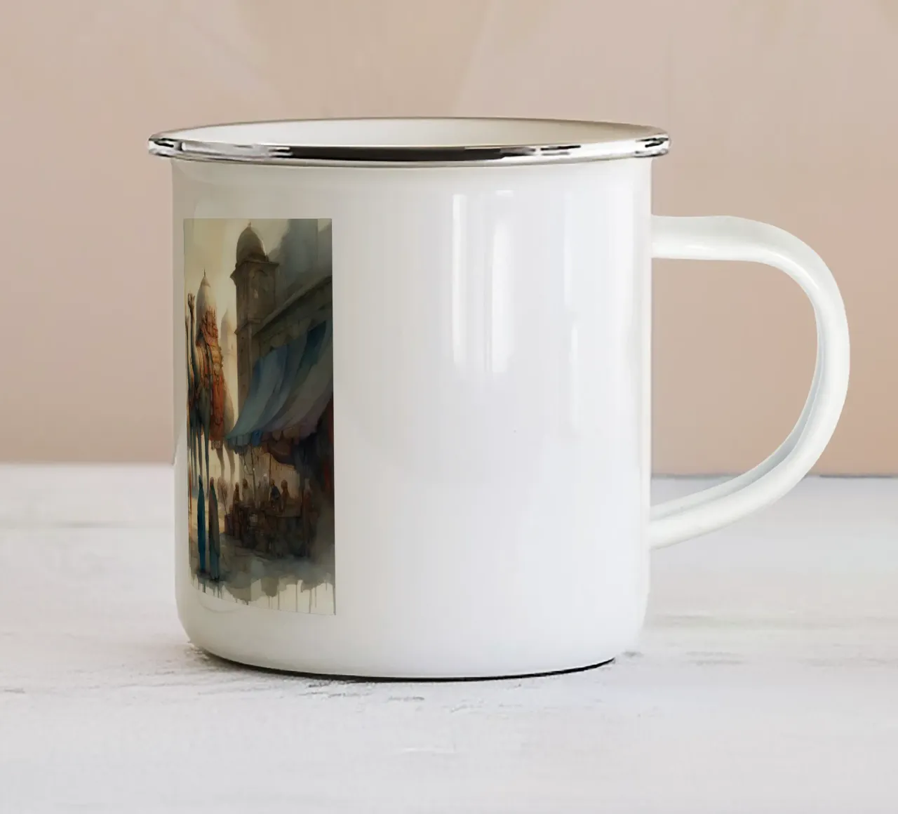 Ritmi e bestie del mercato antico tazza in smalto da Chromatic Fusion Studio