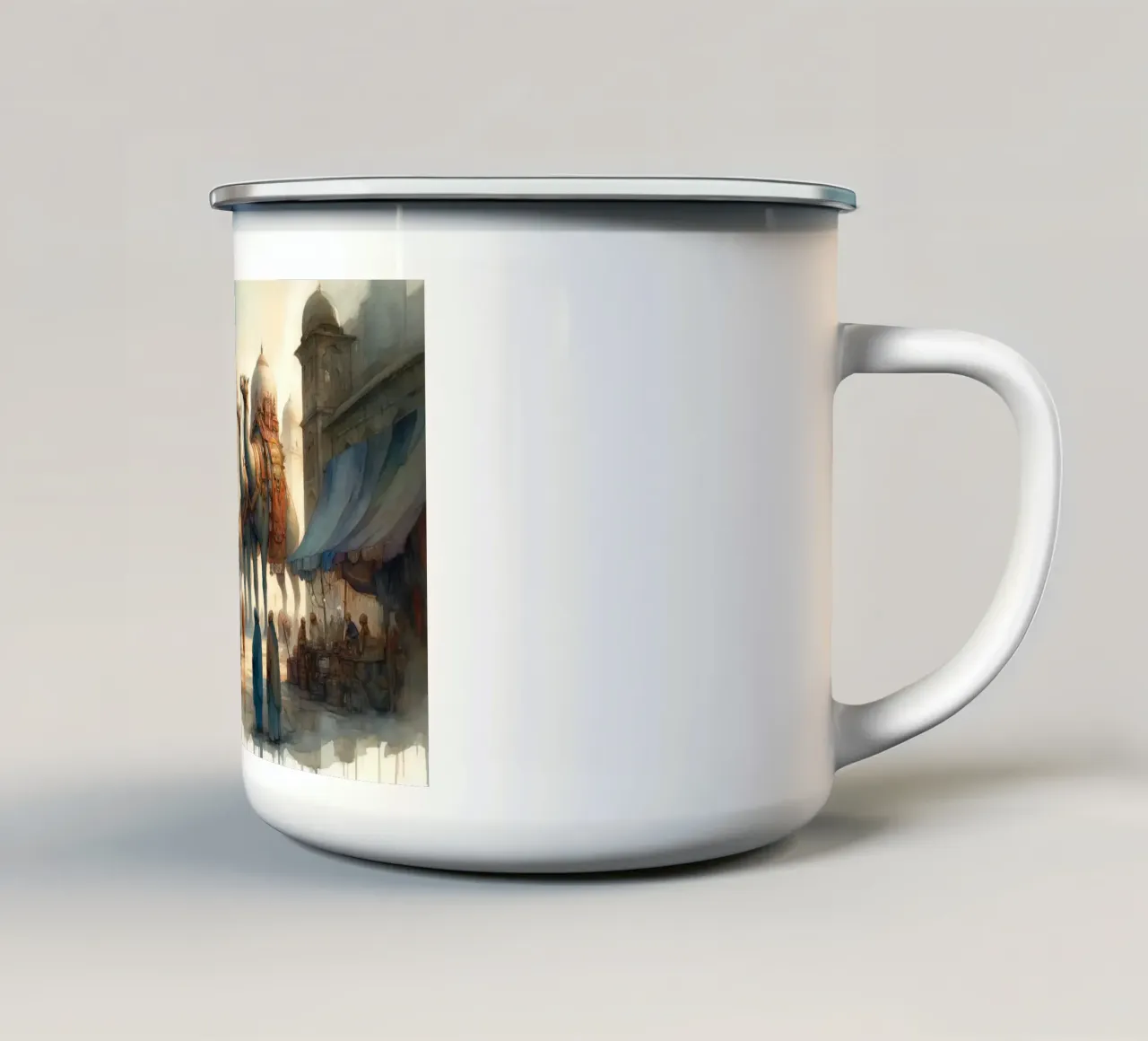 Ritmi e bestie del mercato antico tazza in smalto da Chromatic Fusion Studio