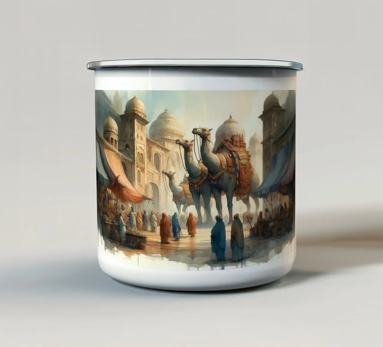 Ritmi e bestie del mercato antico tazza in smalto da Chromatic Fusion Studio
