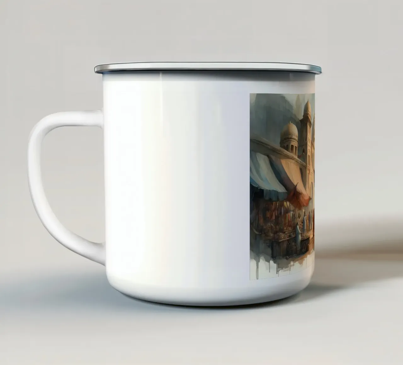 Ritmi e bestie del mercato antico tazza in smalto da Chromatic Fusion Studio