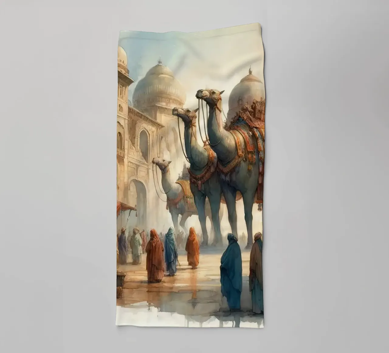 Ancient Marketplace Rhythms and Beasts towel by Chromatic Fusion Studio