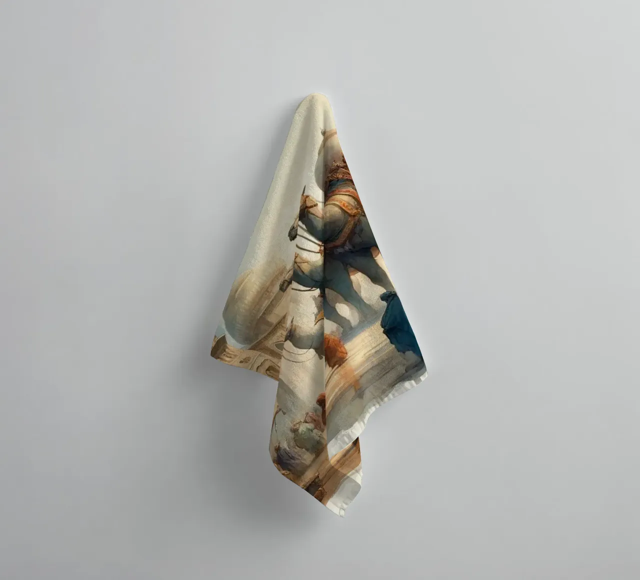 Ancient Marketplace Rhythms and Beasts towel by Chromatic Fusion Studio