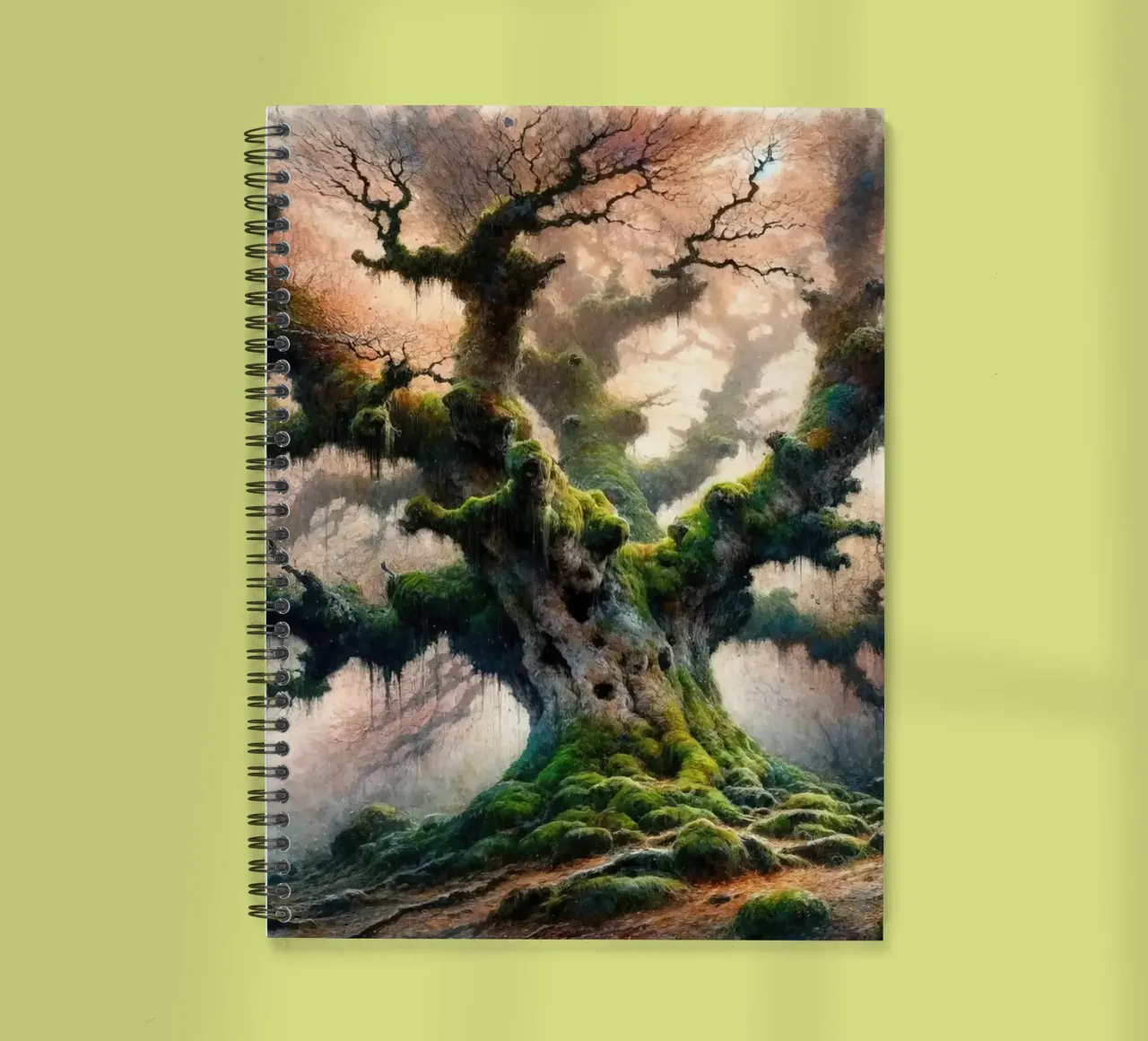 Ancient Tree Whispers in the Morning Mist spiral notebook by Chromatic Fusion Studio