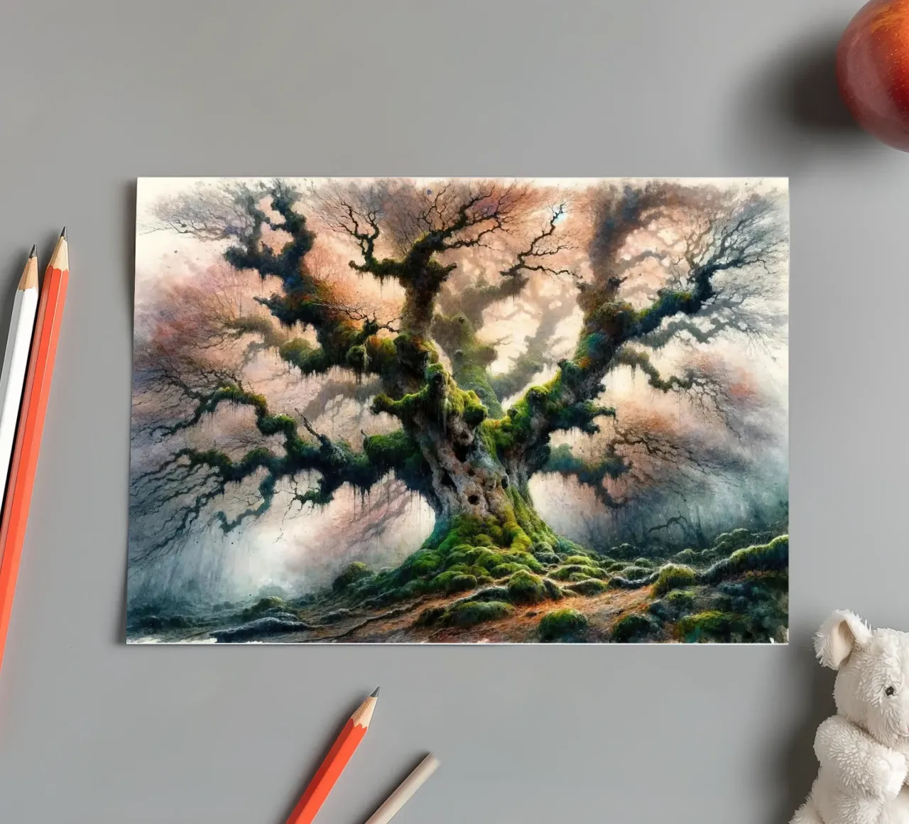 Ancient Tree Whispers in the Morning Mist sticker sheet by Chromatic Fusion Studio
