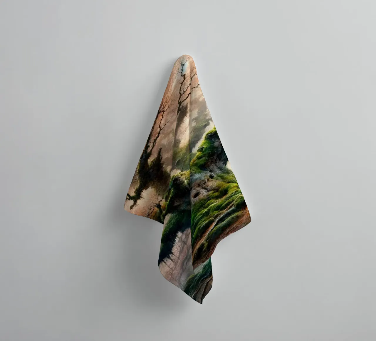 Ancient Tree Whispers in the Morning Mist towel by Chromatic Fusion Studio
