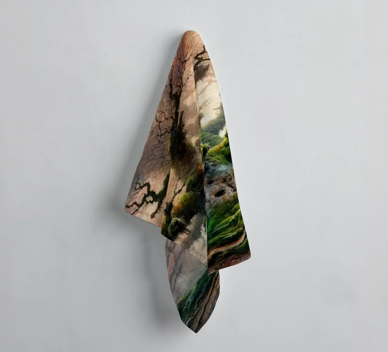 Ancient Tree Whispers in the Morning Mist towel by Chromatic Fusion Studio