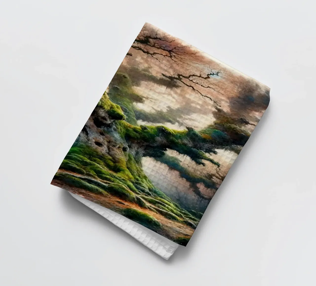 Les arbres anciens chuchotent dans la brume du matin torchon de Chromatic Fusion Studio