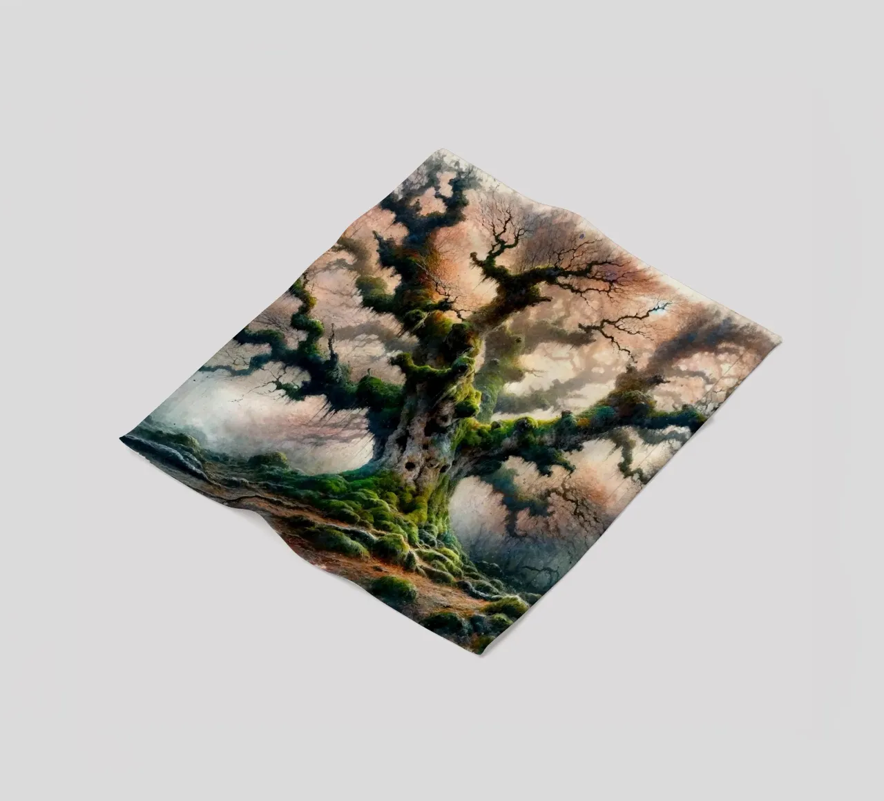 Ancient Tree Whispers in the Morning Mist fleece blanket by Chromatic Fusion Studio