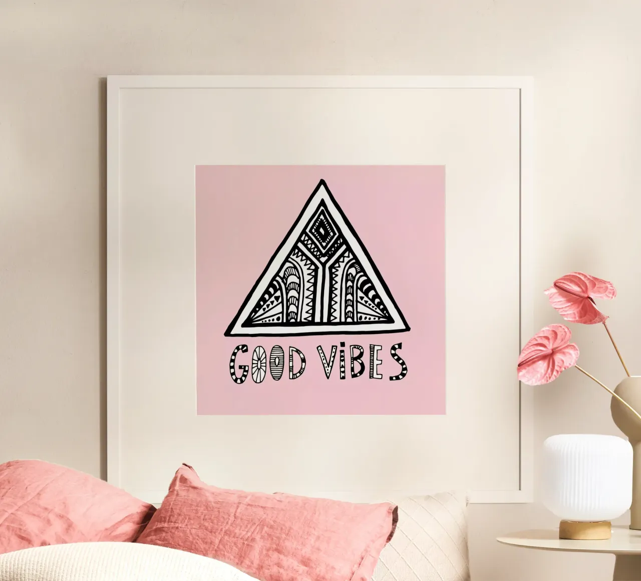 Good Vibes Pink Blue poster con telaio in plastica da Vasare Nar