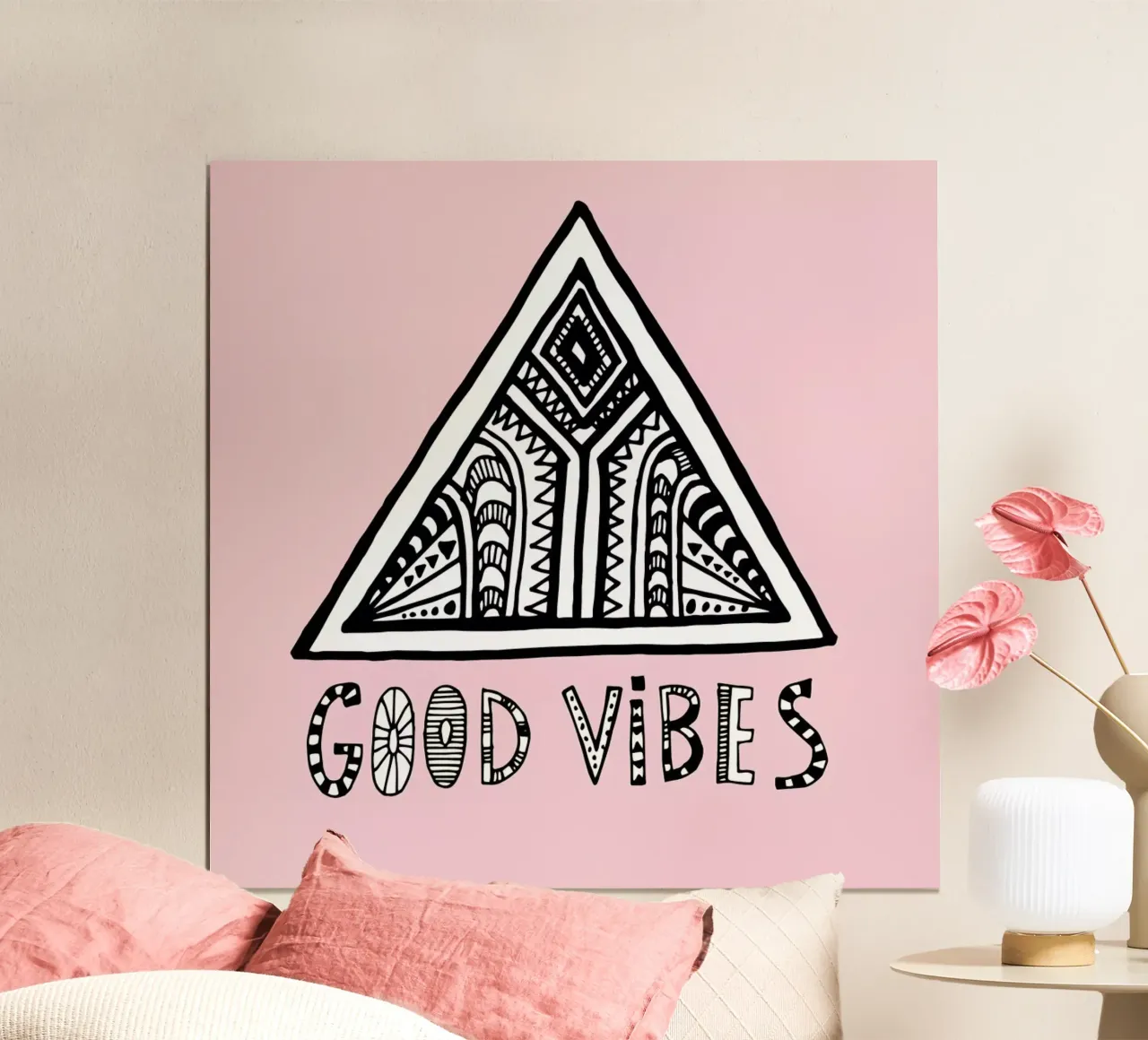 Good Vibes Pink Blue poster con telaio in plastica da Vasare Nar