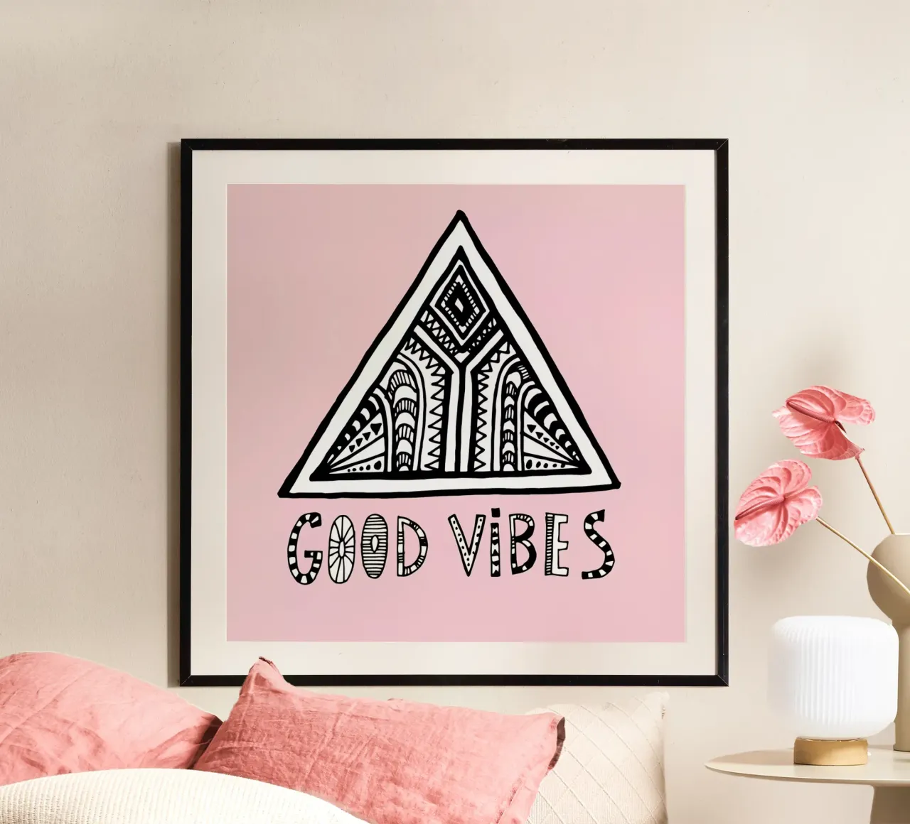 Good Vibes Pink Blue poster con telaio in plastica da Vasare Nar