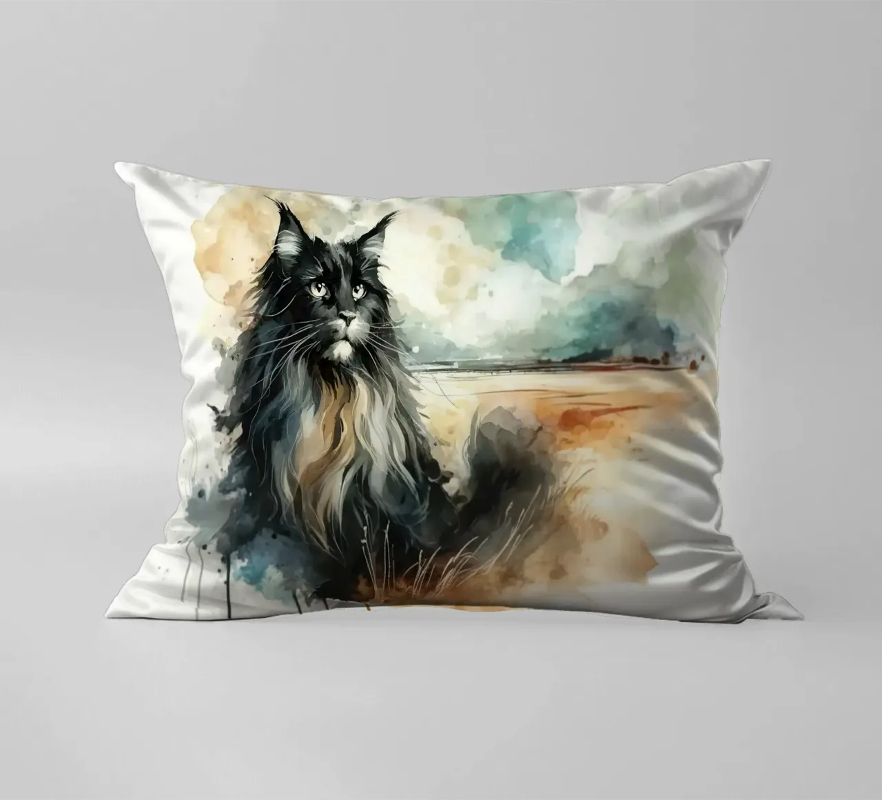 Paesaggio artistico felino cuscino da Chromatic Fusion Studio