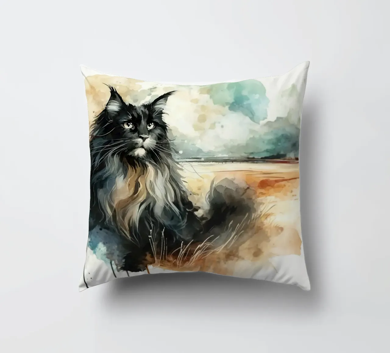 Paesaggio artistico felino cuscino da Chromatic Fusion Studio